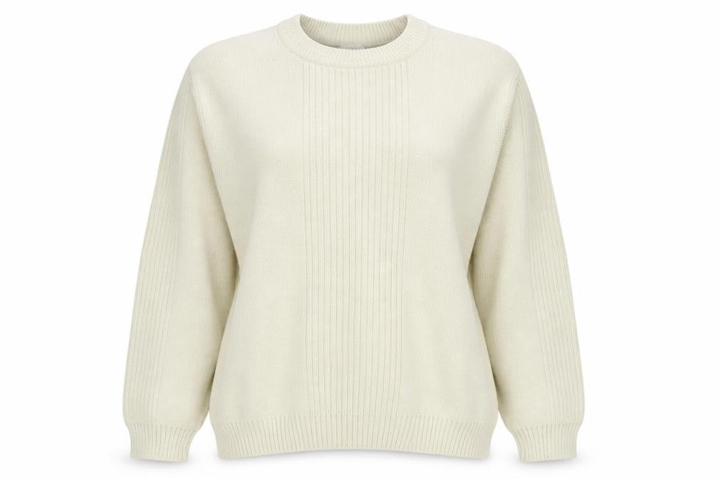 Front view of P.H.P Ren women’s ivory round neck acrylic jumper, size L