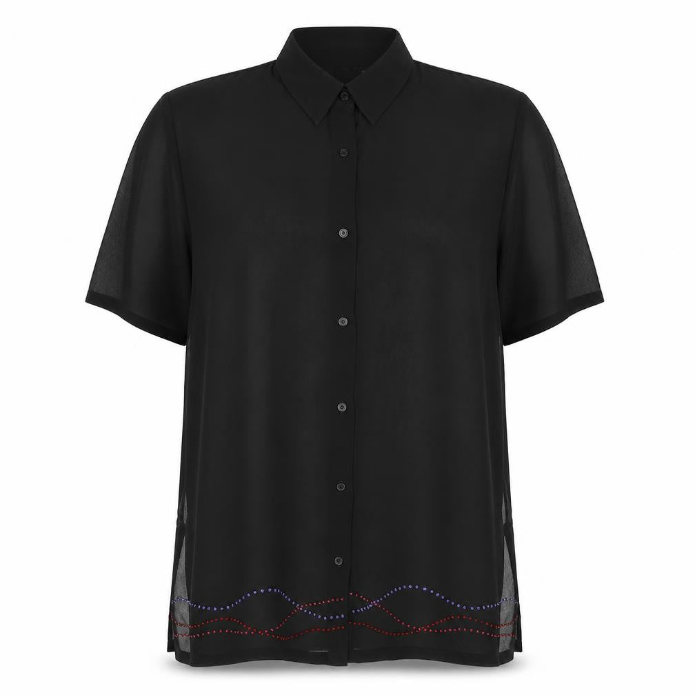 Resort Womens Black Polyester Basic Button-Up Size 14 Collared