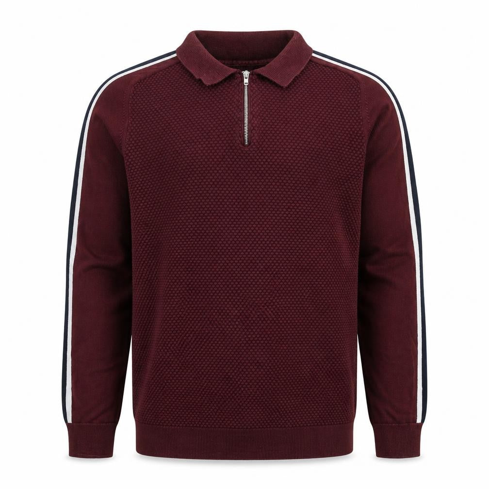 NEXT Mens Red Collared Cotton Pullover Jumper Size M Long Sleeve - Sleeve Stripe Detail