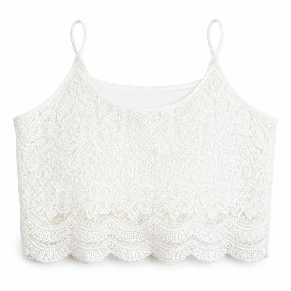 Front view of Select women’s white geometric viscose cropped tank, size UK 12, round neck