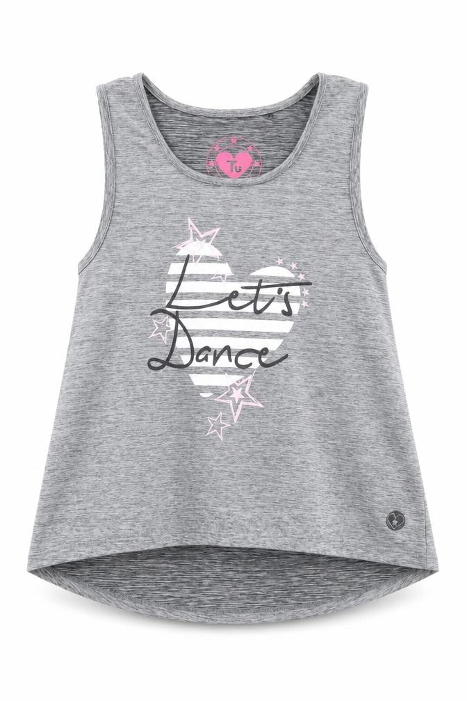Front view of Tu girls’ grey polyamide basic tank, size 12, years scoop neck pullover - let's dance
