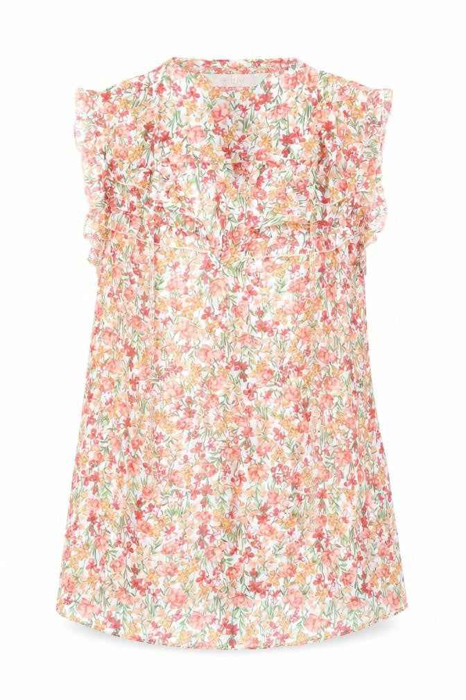 Front view of F&F women’s orange floral polyester basic blouse, size UK 6, v-neck