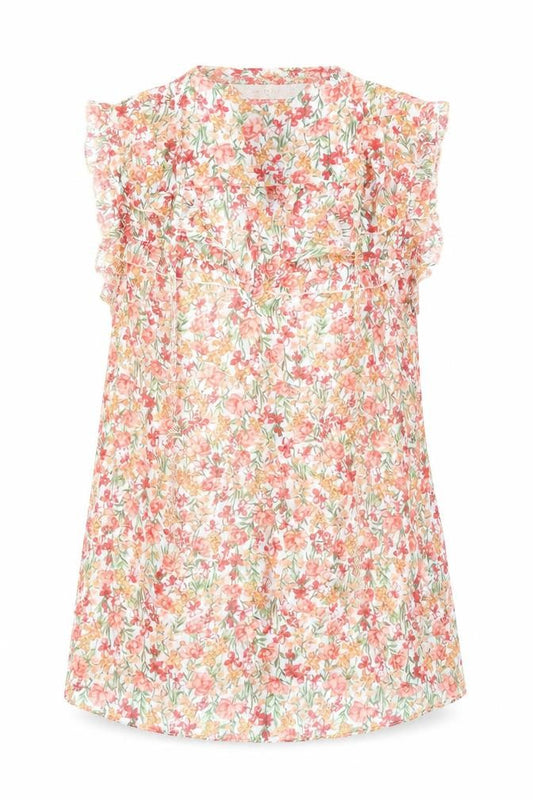 Front view of F&F women’s orange floral polyester basic blouse, size UK 6, v-neck