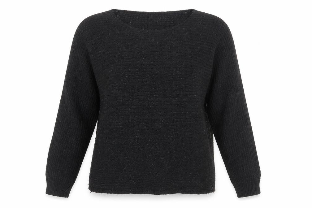 Front view of Preworn women’s black round neck acrylic jumper, size M