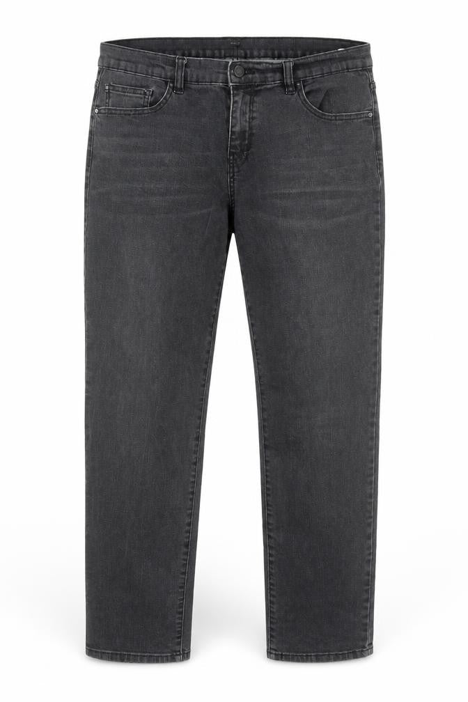 Front view of Lab Dip women’s black cotton straight jeans, size UK 12, regular zip