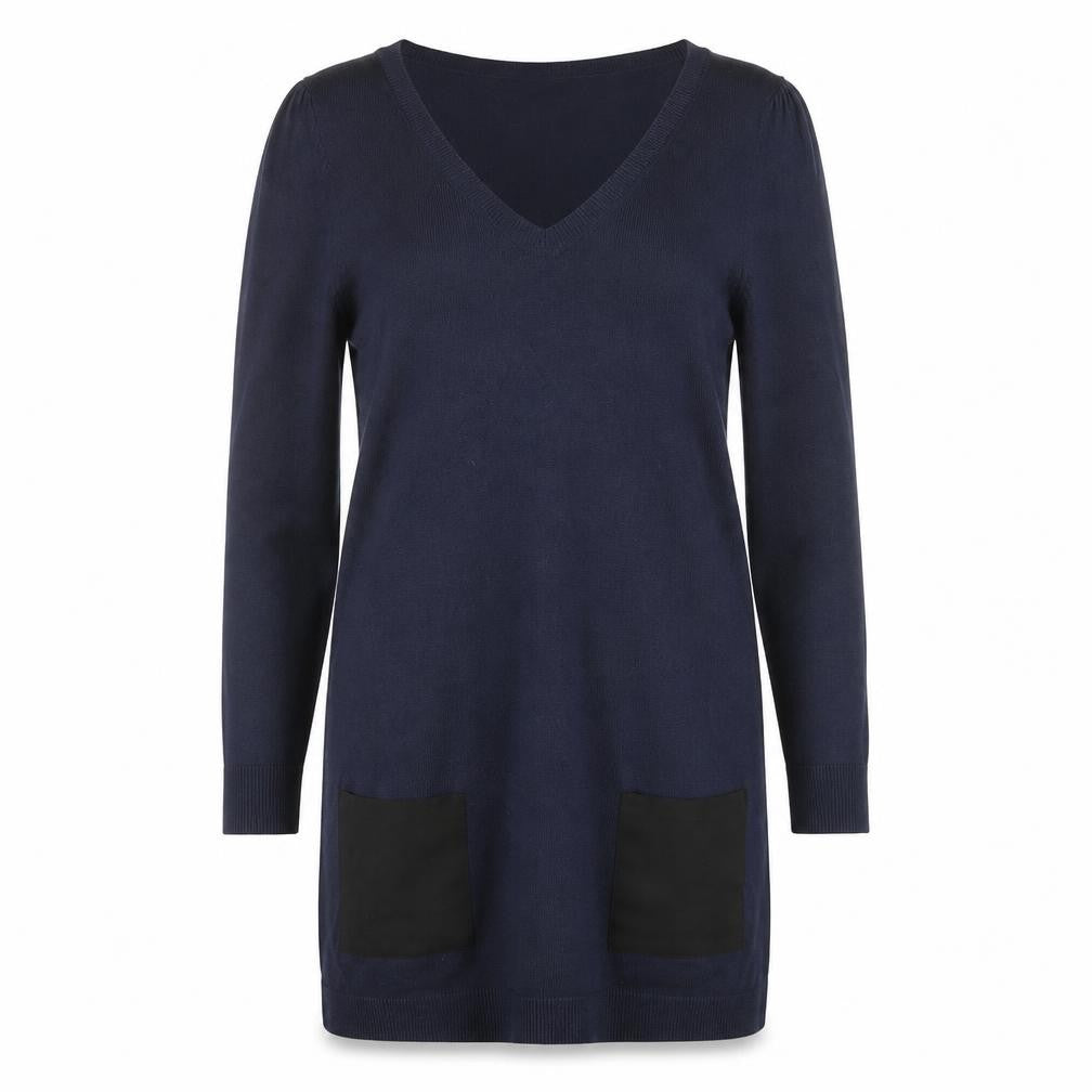 Dororthy Perkins Womens Blue Acrylic Jumper Dress Size 14 V-Neck Pullover