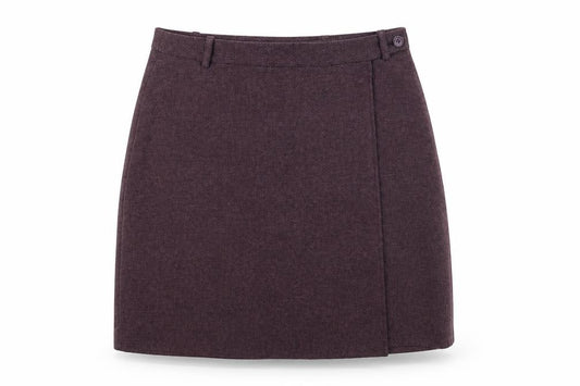 Front view of Hennessy women’s red polyester wrap skirt, size UK 14, button