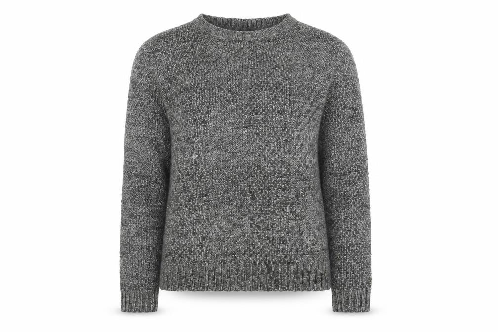 Front view of Cedarwood State women’s grey round neck acrylic jumper, size S