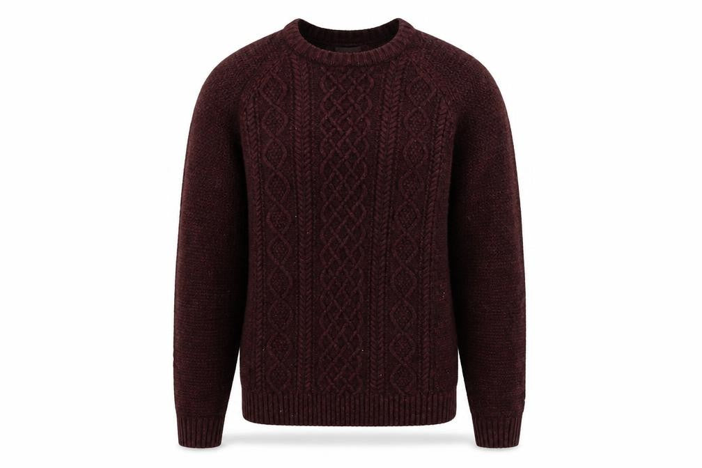 Front view of Easy men’s red round neck acrylic jumper, size S, long sleeve