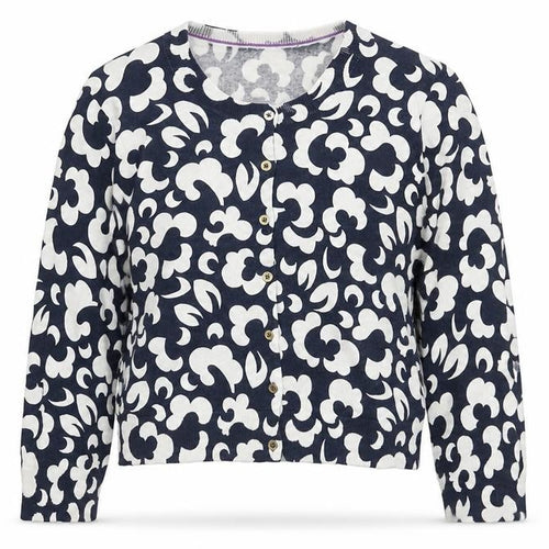 Preworn Womens Blue Scoop Neck Floral Viscose Cardigan Jumper Size S