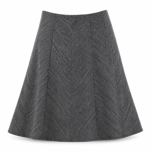 Front view of Marks & Spencer women’s grey polyester swing skirt, size UK 12