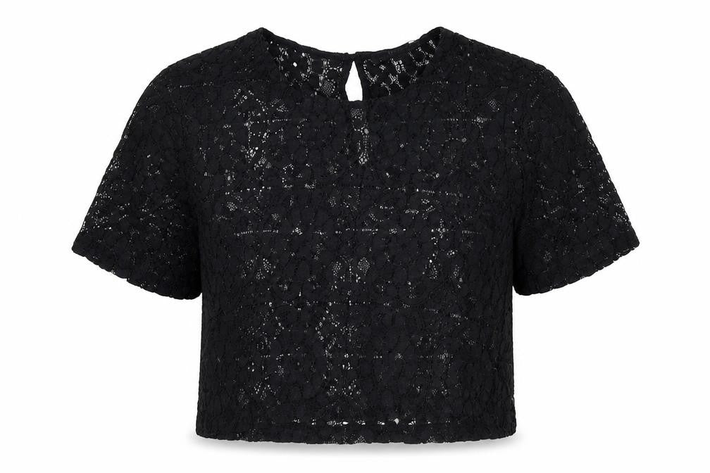 Front view of Forever 21 women’s black geometric polyester basic t-shirt, size M, round neck