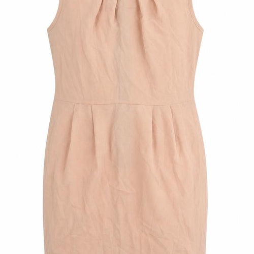 New Look Womens Pink Herringbone Polyester Pencil Dress Size 12 Boat Neck Zip - Pleat Detail