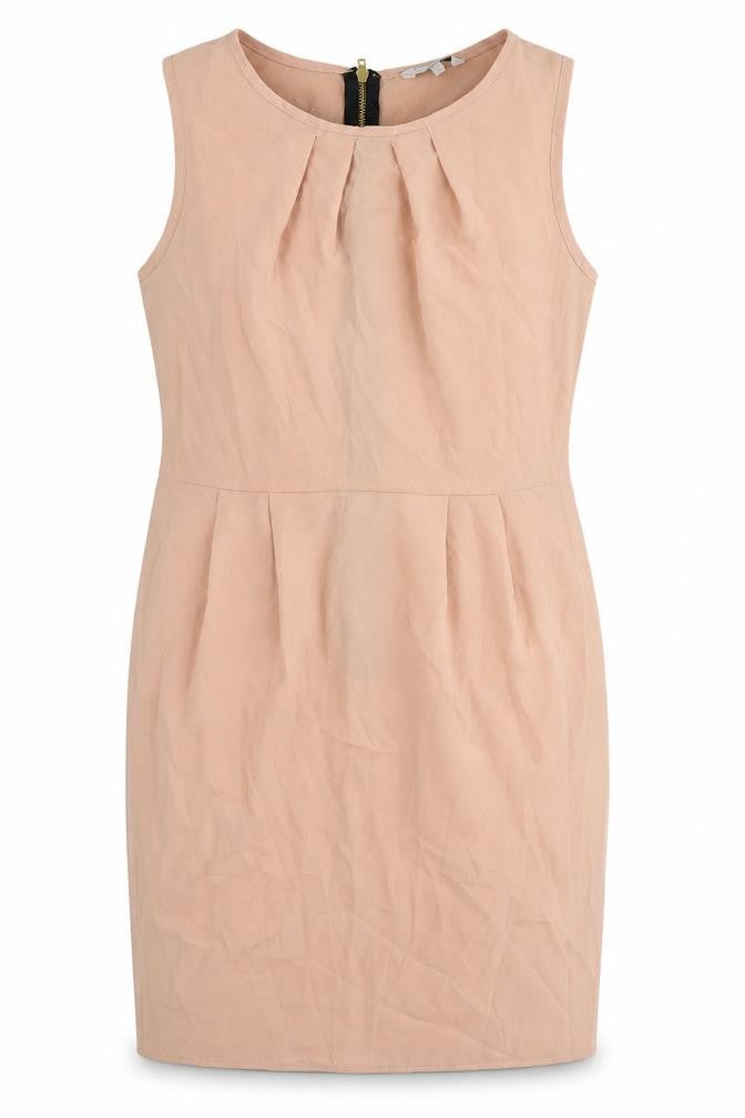New Look Womens Pink Herringbone Polyester Pencil Dress Size 12 Boat Neck Zip - Pleat Detail