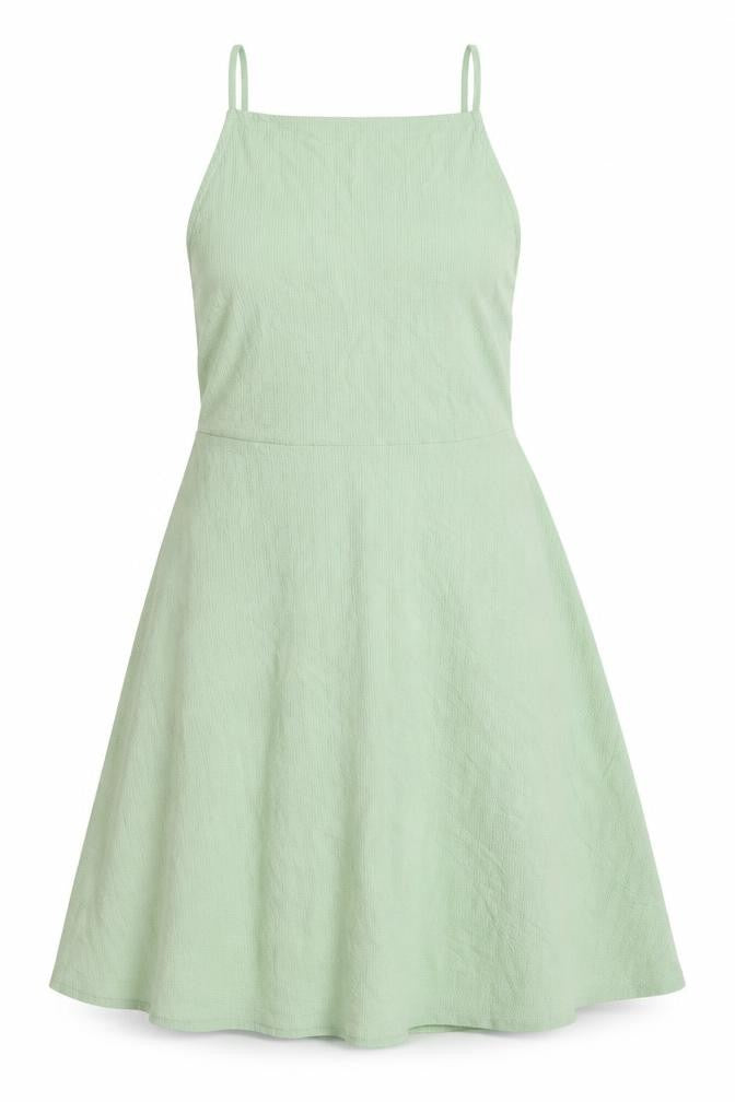 Front view of New Look women’s green polyester fit & flare, size UK 10, square neck pullover