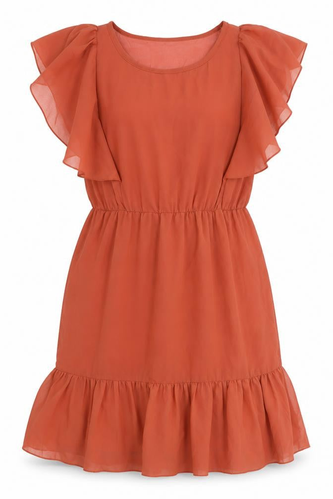 Front view of Primark women’s brown polyester fit & flare, size UK 10, round neck pullover