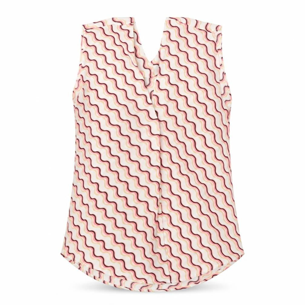 Front view of Marks & Spencer women’s white geometric polyester basic tank, size UK 6, v-neck