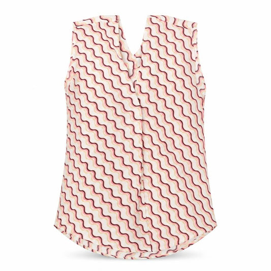 Front view of Marks & Spencer women’s white geometric polyester basic tank, size UK 6, v-neck