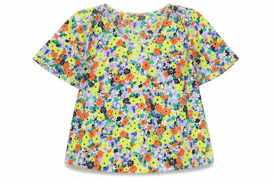Front view of Marks & Spencer women’s multicoloured floral polyester basic blouse, size UK 8, round neck