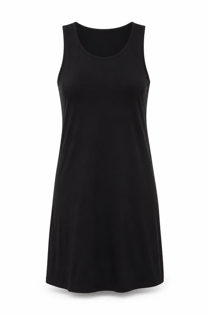 Marks and Spencer Womens Black Viscose Tank Dress Size 8 Boat Neck Pullover