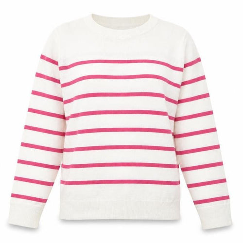 Marks and Spencer Womens White Scoop Neck Striped Acrylic Pullover Jumper Size 10