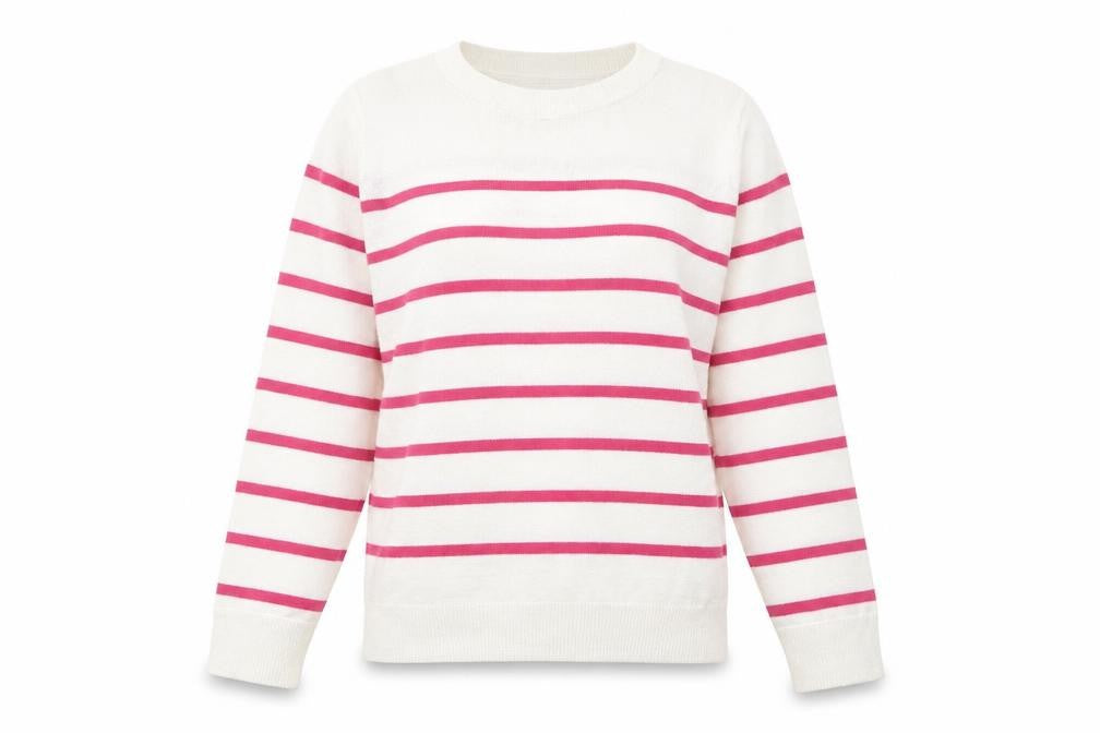 Marks and Spencer Womens White Scoop Neck Striped Acrylic Pullover Jumper Size 10