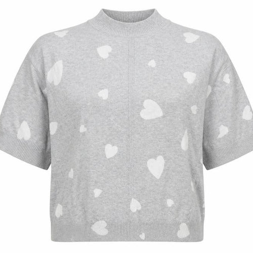 Marks and Spencer Womens Grey Mock Neck Geometric Cotton Pullover Jumper Size S - Heart Print