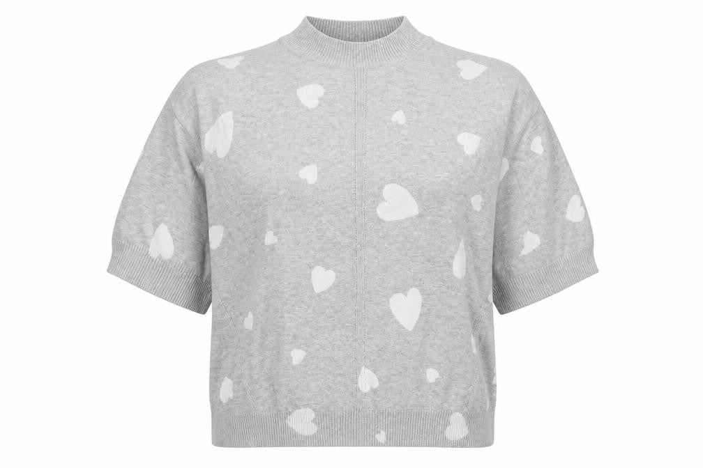 Marks and Spencer Womens Grey Mock Neck Geometric Cotton Pullover Jumper Size S - Heart Print