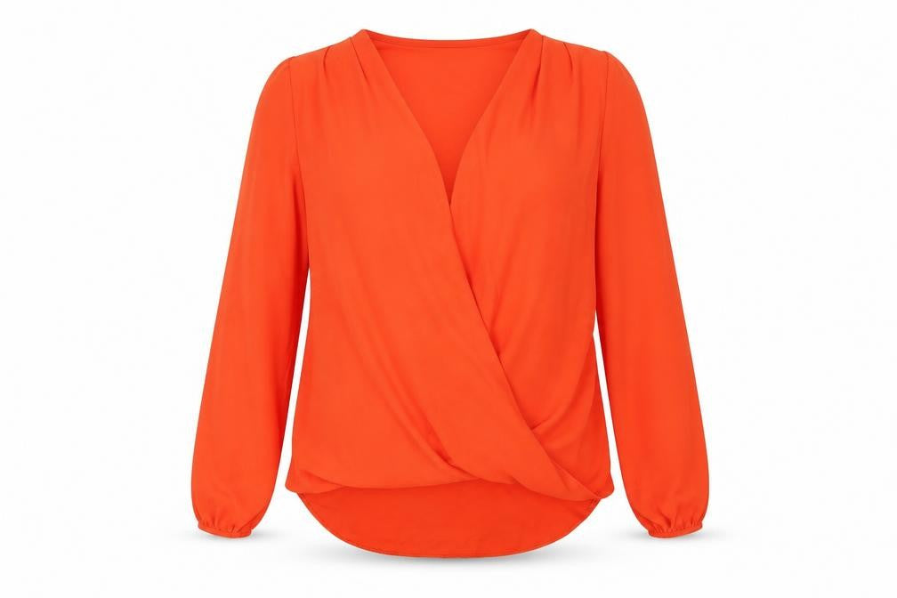 Front view of Dorothy Perkins women’s orange 100% cotton basic blouse, size UK 8, v-neck