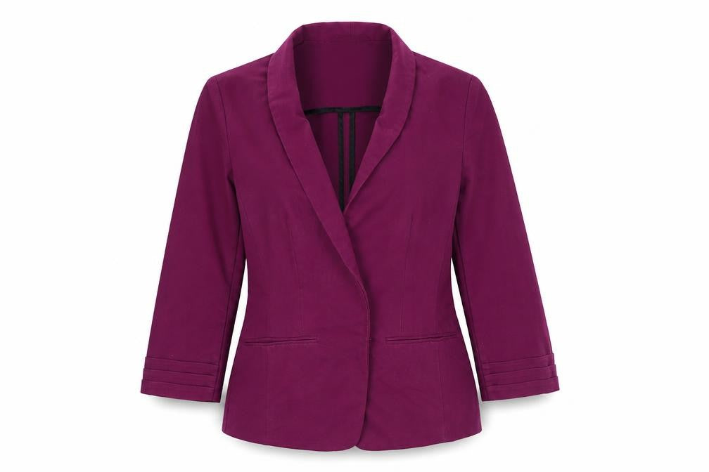 Front view of Marks & Spencer women’s purple polyester jacket blazer, size UK 8