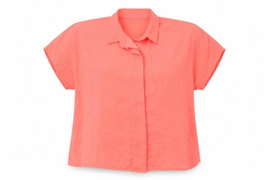 Front view of Atmosphere women’s orange polyester basic button-up, size UK 12, collared