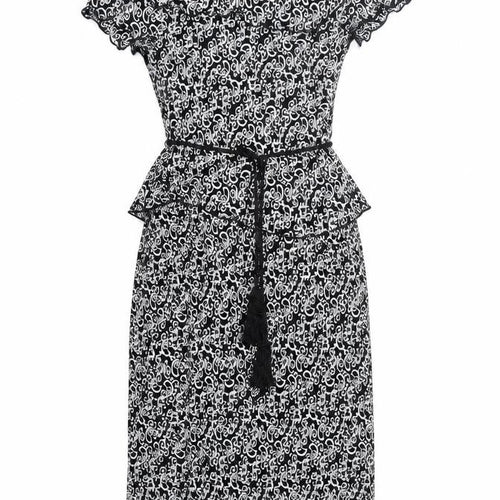 Dressbarn Womens Black Geometric Polyester Pencil Dress Size 8 Off the Shoulder Pullover