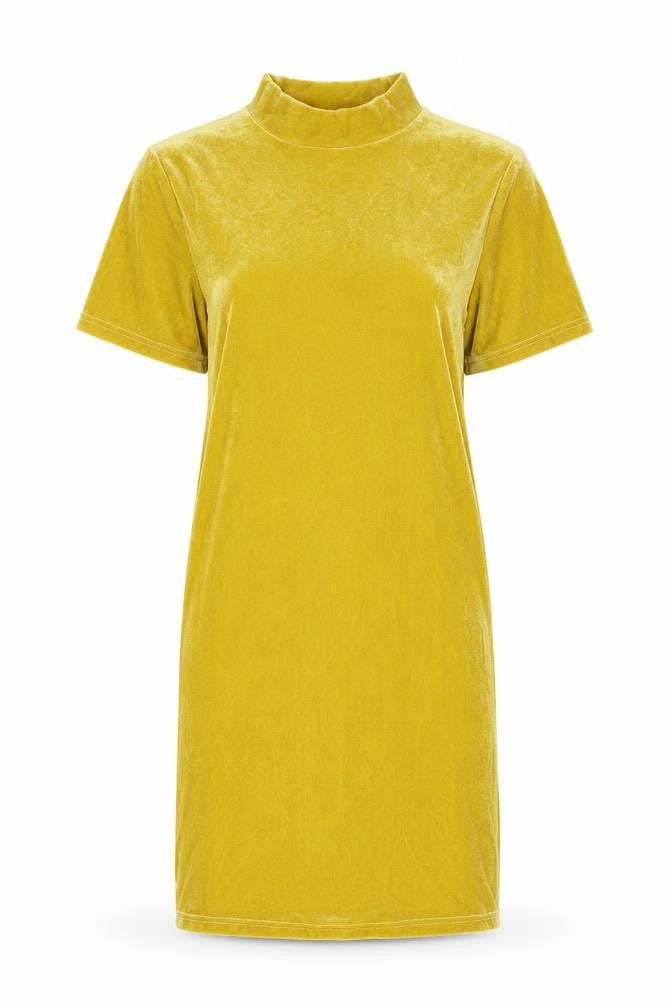 Front view of Joy women’s green polyester t-shirt dress, size UK 10, mock neck pullover