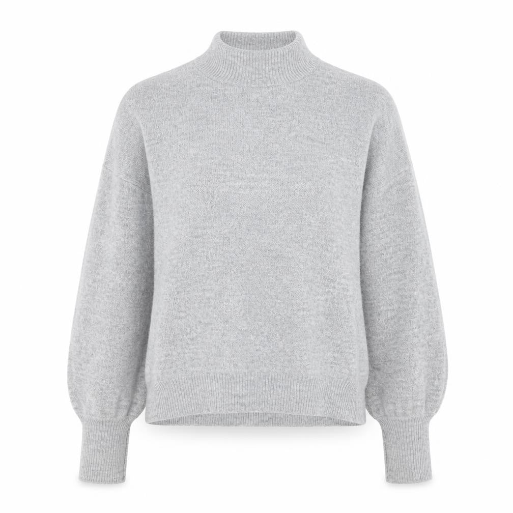 Front view of Vero Moda women’s grey high neck polyester jumper, size XS