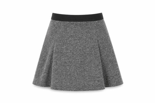 Front view of H&M women’s grey polyester skater skirt, size XS, zip