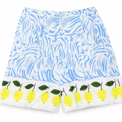Preworn Womens Blue Geometric 100% Cotton Culotte Shorts Size 24 in Regular Zip - Lemon Print