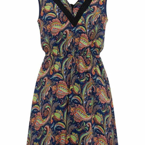 Mela Loves London Womens Blue Paisley Polyester A-Line Size 8 V-Neck Pullover