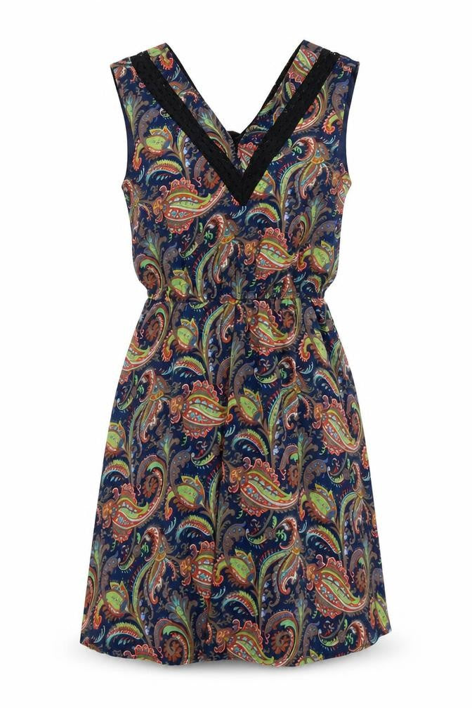 Mela Loves London Womens Blue Paisley Polyester A-Line Size 8 V-Neck Pullover