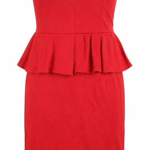 Mango Womens Red Viscose Shift Size 16 Off the Shoulder Zip