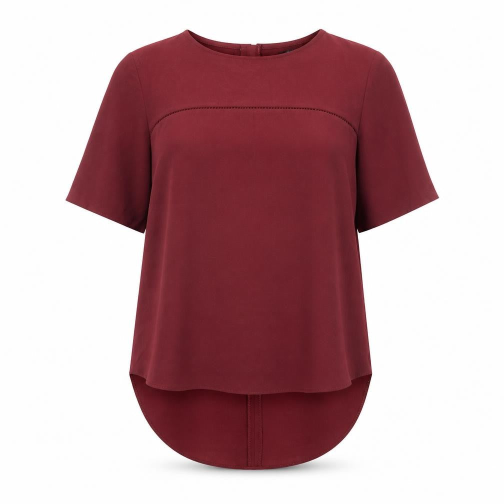 Front view of F&F women’s red polyester basic blouse, size UK 8, boat neck
