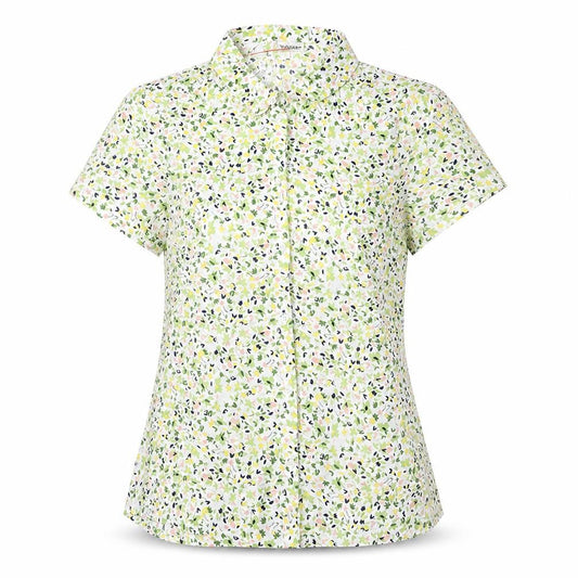 Front view of Damart women’s green floral viscose basic button-up, size UK 10, collared