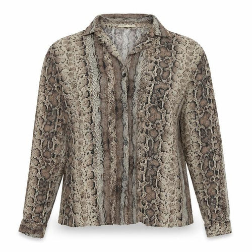 Pull&Bear Womens Brown Animal Print Viscose Basic Button-Up Size 8 Collared - Snake Print