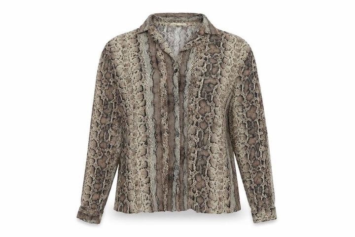 Pull&Bear Womens Brown Animal Print Viscose Basic Button-Up Size 8 Collared - Snake Print