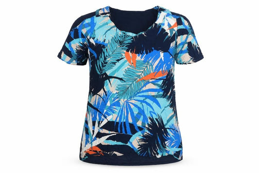Front view of F&F women’s blue polyester basic blouse, size UK 12, scoop neck