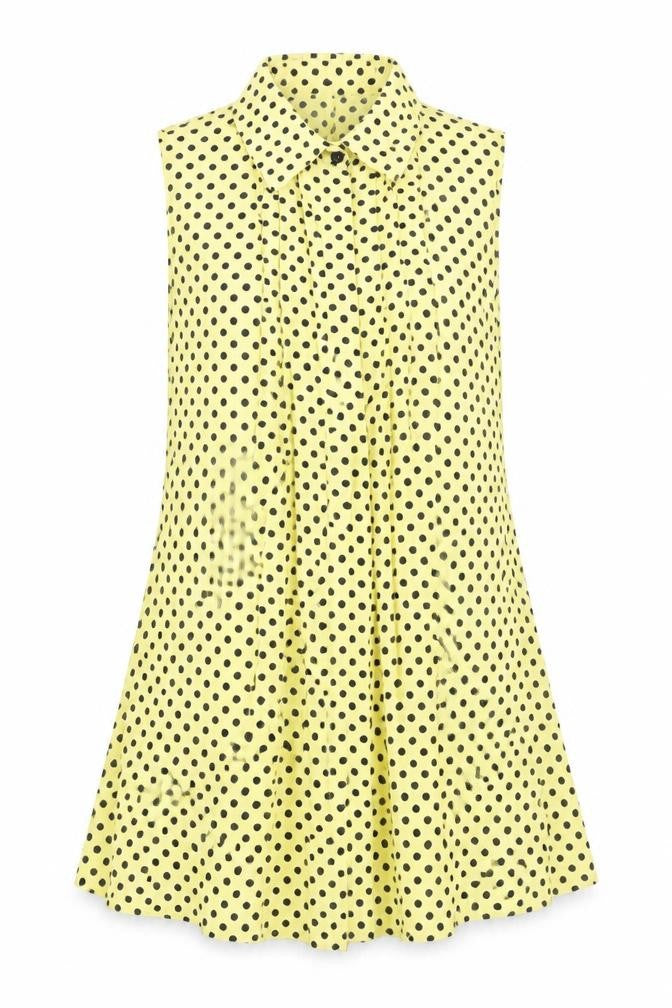 Singh S. Madan Womens Yellow Polka Dot 100% Cotton Tunic Blouse Size 8 Collared
