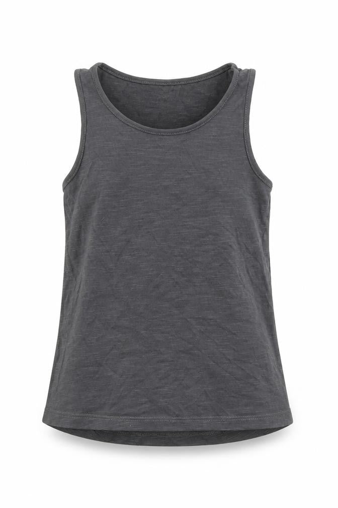 Front view of F&F girls’ grey 100% cotton basic tank, size 6-7, years scoop neck pullover