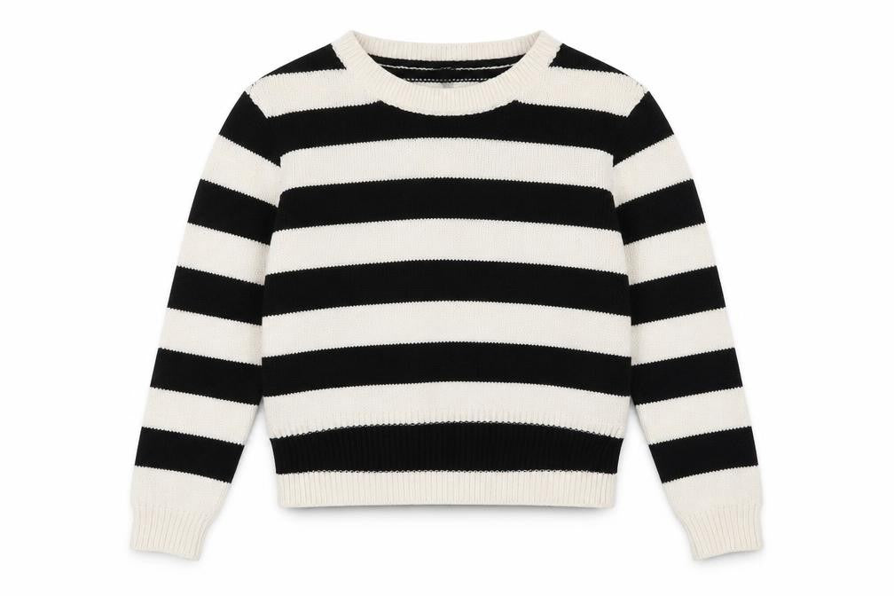 Front view of H&M women’s multicoloured boat neck striped acrylic jumper, size S