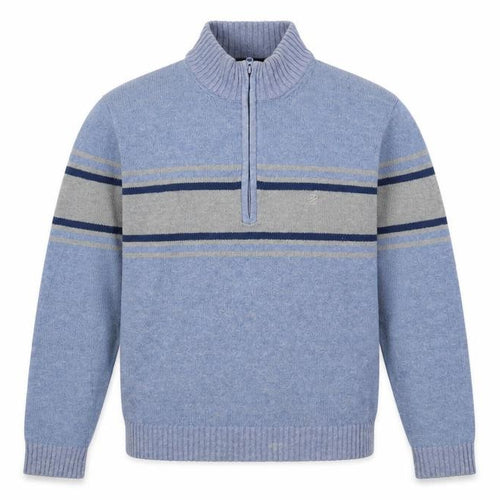 IZOD Mens Blue High Neck Striped Cotton Pullover Jumper Size L Long Sleeve