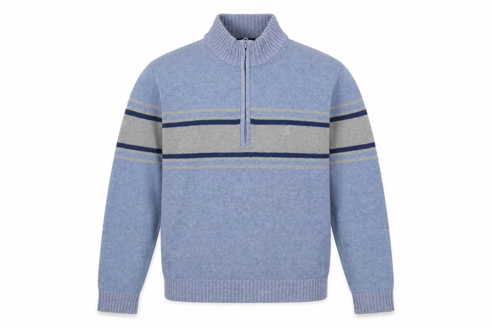 IZOD Mens Blue High Neck Striped Cotton Pullover Jumper Size L Long Sleeve