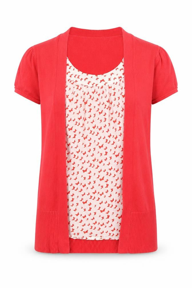 Front view of Tu women’s red geometric 100% cotton basic blouse, size UK 10, scoop neck - layered